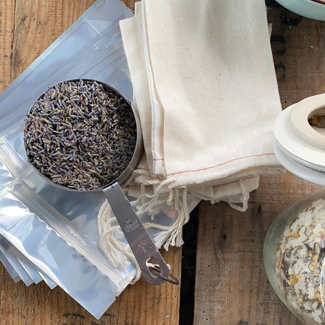 Lavender tea bath bag with essential oils and epsom salts