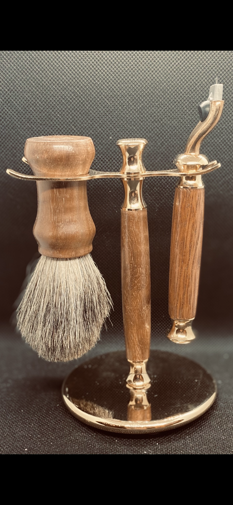 one of a kind wooden shaving set with brush and razor