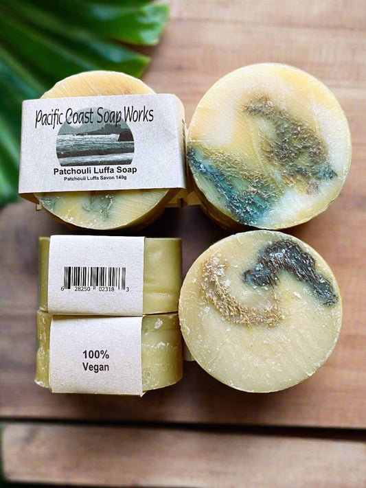 patchouli luffa soap bar, scrub, natural 